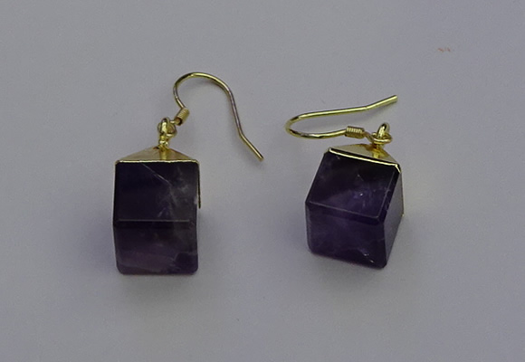 NGE5086 10*15mm cube amethyst gemstone earrings wholesale