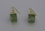 NGE5090 10*15mm cube green rutilated quartz gemstone earrings wholesale