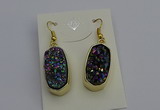 NGE5134 10*22mm - 12*25mm freeform plated druzy quartz earrings