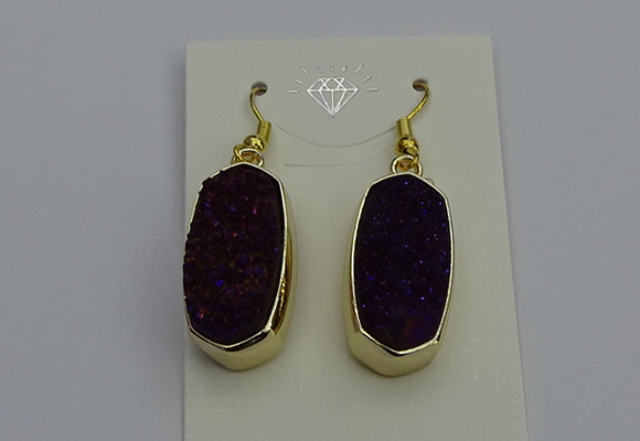 NGE5136 10*22mm - 12*25mm freeform plated druzy quartz earrings