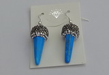 NGE5166 10*30mm faceted cone white howlite turquoise earrings