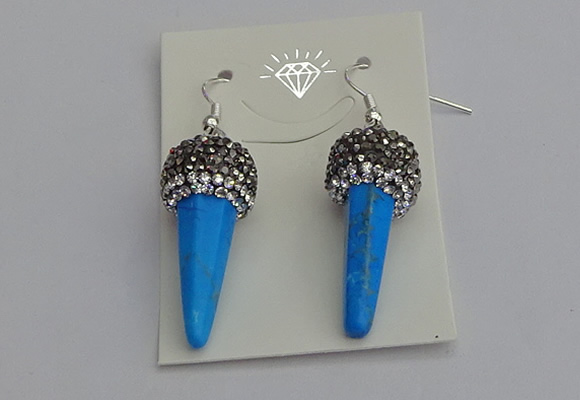 NGE5166 10*30mm faceted cone white howlite turquoise earrings