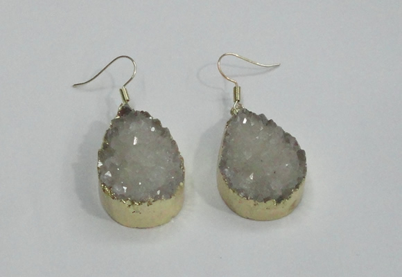 NGE76 20*30mm teardrop druzy agate gemstone earrings wholesale