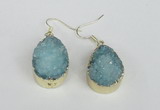 NGE92 18*25mm teardrop druzy agate gemstone earrings wholesale