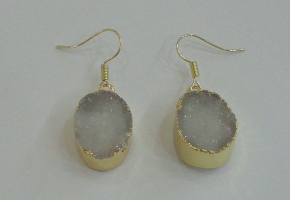 NGE98 15*20mm oval druzy agate gemstone earrings wholesale