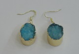 NGE99 15*20mm oval druzy agate gemstone earrings wholesale