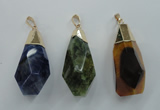 NGP1097 20*50mm faceted nuggets druzy agate pendants with brass setting