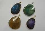 NGP1110 30*40 - 40*50mm freeform druzy agate pendants with brass setting