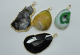 NGP1114 30*40 - 45*65mm freeform druzy agate pendants with brass setting