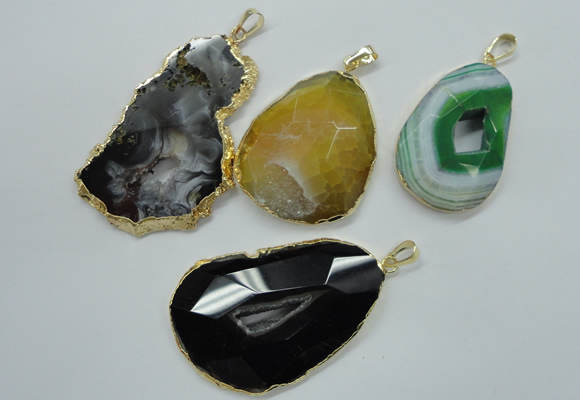 NGP1114 30*40 - 45*65mm freeform druzy agate pendants with brass setting