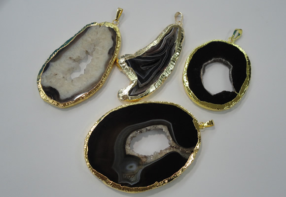 NGP1120 35*50 - 60*70mm freeform druzy agate pendants with brass setting