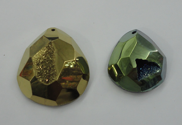 NGP1132 40*45 - 50*55mm faceted teardrop plated druzy agate pendants