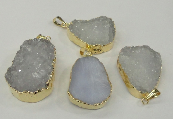 NGP1140 25*35mm - 40*45mm freeform druzy agate pendants with brass setting