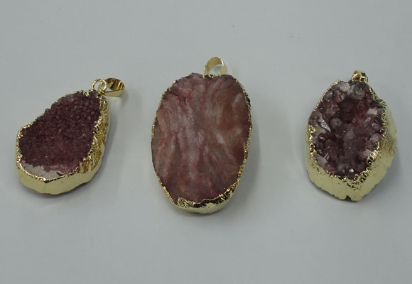 NGP1141 25*35mm - 40*45mm freeform druzy agate pendants with brass setting