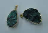 NGP1143 25*35mm - 40*45mm freeform druzy agate pendants with brass setting