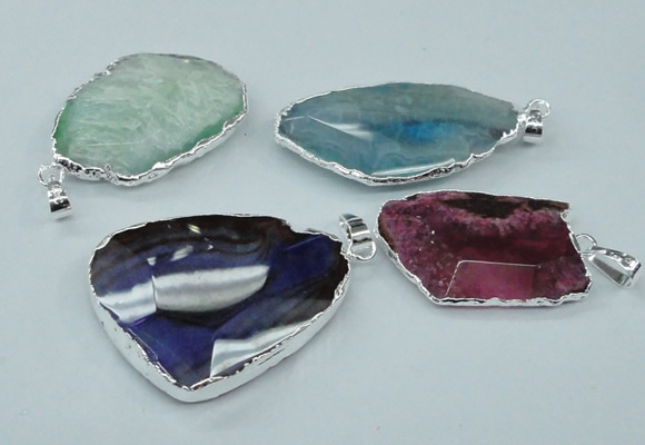 NGP1148 25*35mm - 35*45mm freeform druzy agate pendants with brass setting