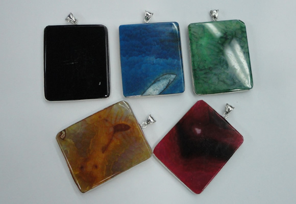 NGP1280 43*52mm rectangle agate pendants with brass setting