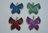 NGP1281 45*48mm butterfly agate pendants with brass setting