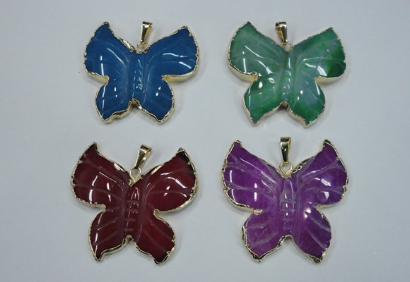 NGP1281 45*48mm butterfly agate pendants with brass setting