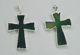 NGP1286 32*45mm cross green agate pendants with brass setting