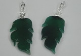 NGP1287 25*55mm leaf green agate pendants with brass setting