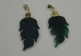 NGP1289 25*55mm leaf green agate pendants with brass setting