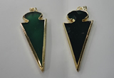 NGP1291 30*65mm green agate pendants with brass setting