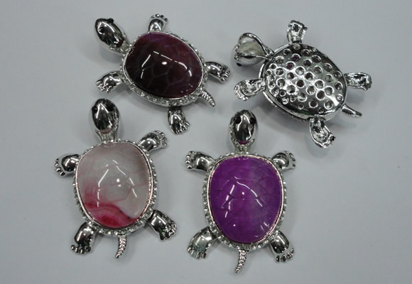 NGP1295 43*60mm tortoise agate pendants with crystal pave alloy settings