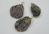 NGP1317 30*40mm - 35*50mm freeform agate pendants with brass setting