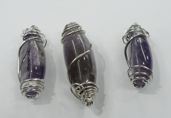 NGP1346 20*55mm - 22*60mm nuggets amethyst pendants with brass setting