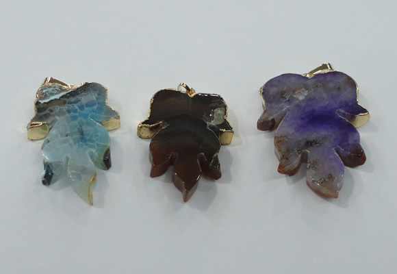 NGP1367 30*40mm - 35*45mm leaf agate pendants with brass setting