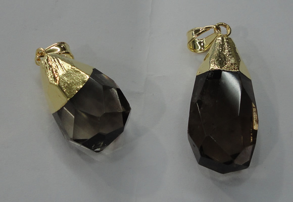 NGP1391 15*25mm - 20*35mm faceted nuggets smoky quartz pendants