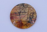 NGP149 2pcs 40mm flat round picasso jasper gemstone pendants