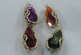 NGP1562 28*30*55mm teardrop agate with brass setting pendants