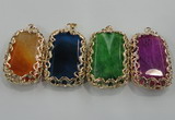 NGP1567 12*40*65mm rectangle agate with brass setting pendants