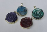 NGP1696 28*30mm - 30*32mm carved flower agate gemstone pendants