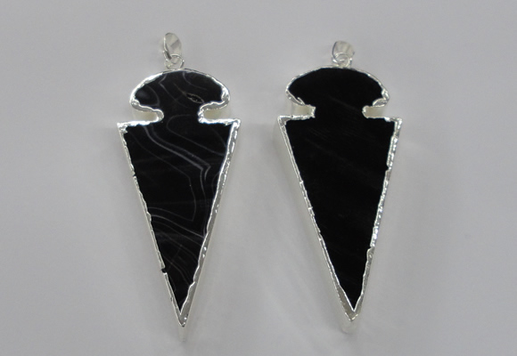 NGP1807 25*60mm - 30*65mm arrowhead black agate pendants