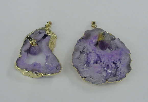 NGP1951 30*40mm - 45*55mm freeform druzy agate & amethyst pendants