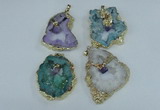 NGP1956 30*40mm - 45*55mm freeform druzy agate & amethyst pendants