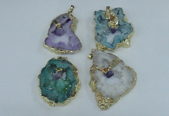 NGP1956 30*40mm - 45*55mm freeform druzy agate & amethyst pendants