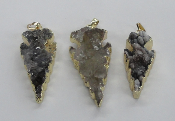 NGP1987 15*40mm - 20*50mm arrowhead druzy agate pendants