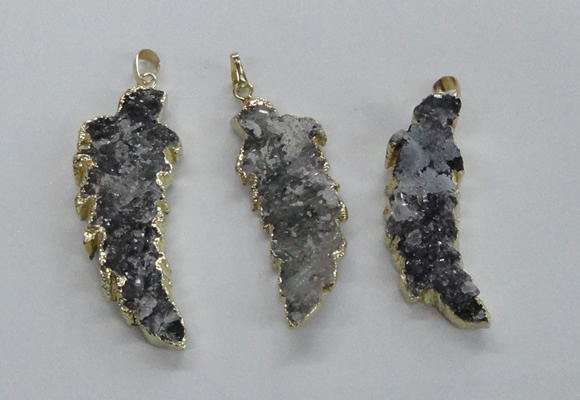 NGP1988 15*40mm - 20*50mm wing-shaped druzy agate pendants