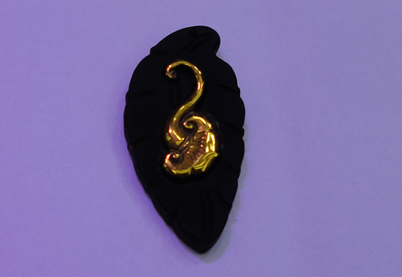 NGP2001 22*45mm carved gold plated matte black obsidian pendants