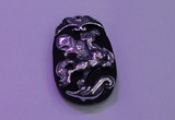 NGP2003 22*35mm carved silver plated matte black obsidian pendants