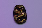 NGP2004 22*35mm carved gold plated matte black obsidian pendants