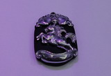 NGP2006 30*40mm carved silver plated matte black obsidian pendants