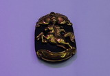 NGP2007 30*40mm carved gold plated matte black obsidian pendants