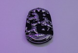 NGP2009 30*40mm carved silver plated matte black obsidian pendants