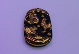 NGP2010 30*40mm carved gold plated matte black obsidian pendants