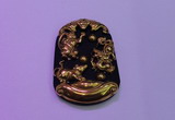 NGP2013 38*55mm carved gold plated matte black obsidian pendants